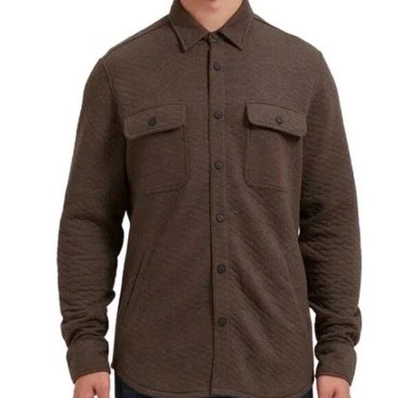 Cloudveil Quilted Jacquard Knit Shirt Jacket Mens XL Brown Pockets Snap New - Picture 1 of 12